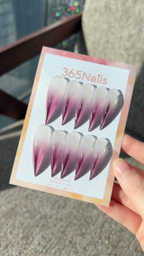 Rose Veil Dragon Claw Stiletto Sheer Milky to Metallic Purple Gradient Handmade Dragon Nail