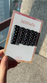 Midnight Starfall Press On Nails｜Black Long Square with Crystal Studs | Starry Glitter · Sparkling Series