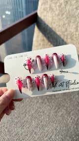 Dark Sweetheart Chain Press On Nails｜Burgundy  Stiletto with Hearts & Piercings