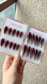 Black Cherry Wine Dragon Claw Stiletto Press On Nails｜Sheer Deep Wine Red Jelly｜365Nails Premium Handmade Dragon Series