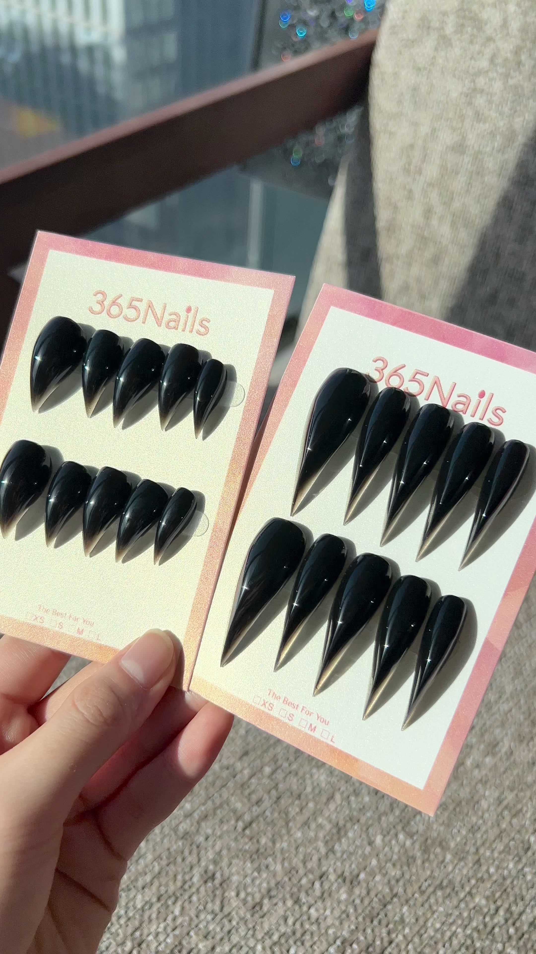 Load video: 365Nails 光澤黑長款龍爪尖形穿戴甲