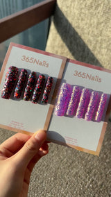 Midnight Spark Stiletto Press On Nails Burgundy Chunky Multicolor Glitter Square| Starry Glitter · Sparkling Series