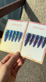 Mermaid Blue Glitter Press On Nails｜Long Stiletto Ocean Chunky Sparkle | Starry Glitter · Sparkling Series
