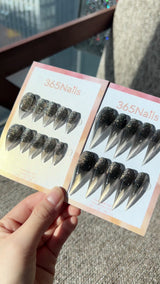 Obsidian Stardust Dragon Claw Stiletto Black Glitter to Clear Jelly Handmade Dragon Nail