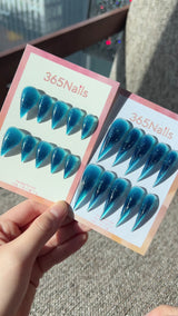 Deep Sea Stardust Dragon Claw Stiletto Jelly Blue Glitter Handmade Dragon Nail