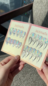 Aurora Glitter Dragon Claw Stiletto Clear Crystal Premium Handmade Dragon nail