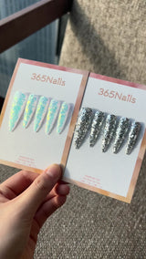 Aurora Ice Crystal Press On Nails｜Iridescent Blue Stiletto| Starry Glitter · Sparkling Series