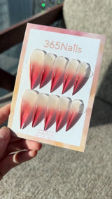 Strawberry Panna Cotta Dragon Claw Stiletto Sheer Milky to Berry‑Red Gradient Handmade Dragon Nail