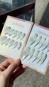 Frost Crystal Claw Stiletto Milky White with Iridescent Glitter Gradient Handmade Dragon Nail