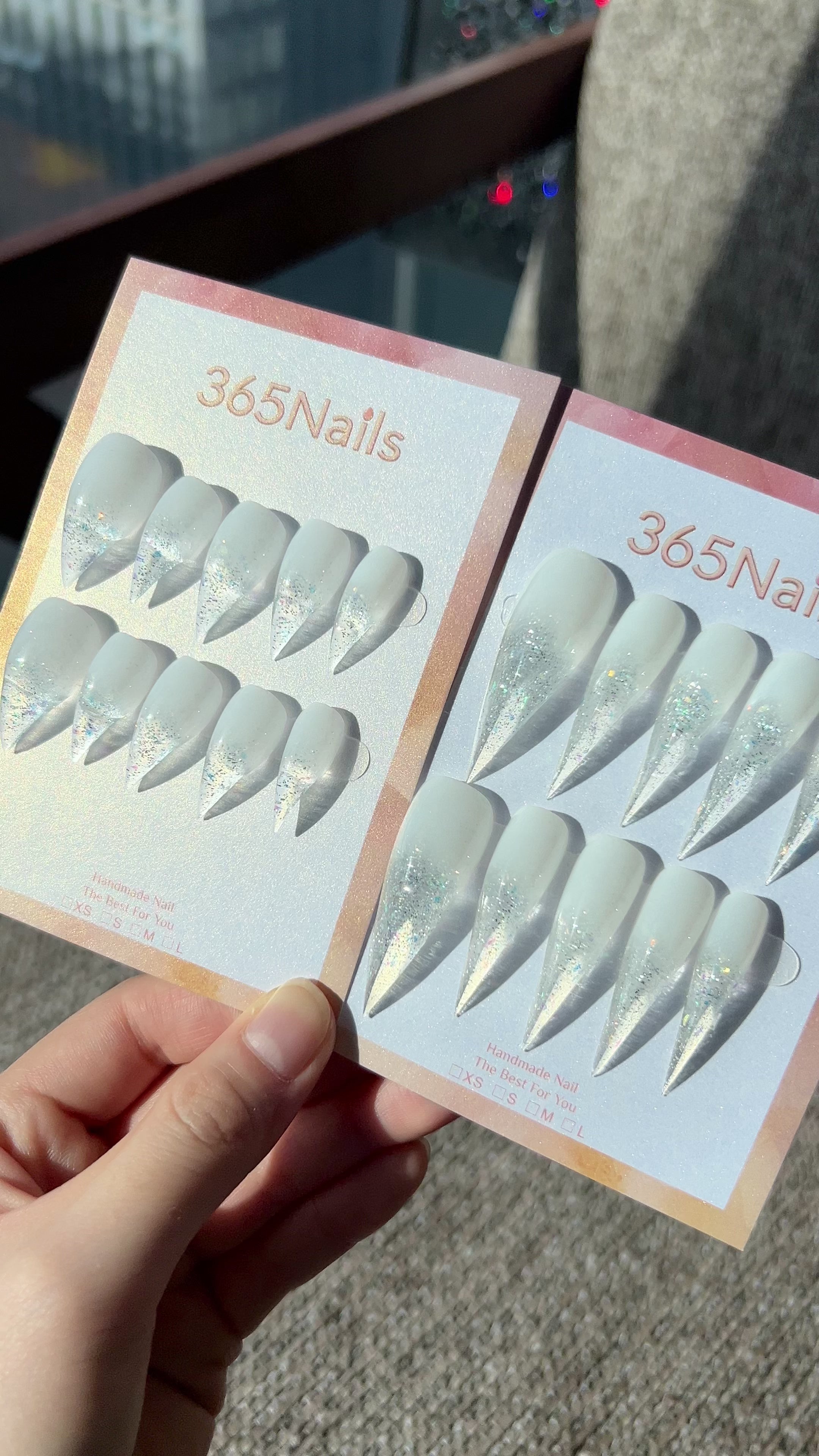 Load video: Sugar Ice Dragon Claw Stiletto White with Silver Glitter Gradient Premium Handmade Dragon Nail