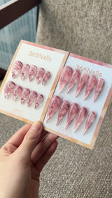 Rose Marble Dragon Claw Stiletto Press On Nails｜Pink & White Swirl｜365Nails Premium Handmade Dragon Series