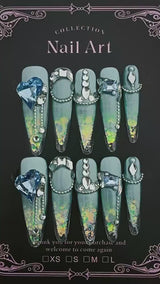 Title Sea Salt Starlight | Icy Blue Heart Crystal Art Series Press-On Nails