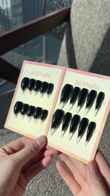 Obsidian Reverse French Dragon Claw Stiletto Deep Black Premium Handmade Dragon Nails