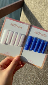 Falling Starlight Press On Nails White Blue Iridescent Shimmer Square| Starry Glitter · Sparkling Series