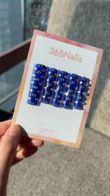 Sapphire Sparkle Press On Nails｜Royal Blue Long Square with Crystals | Starry Glitter · Sparkling Series