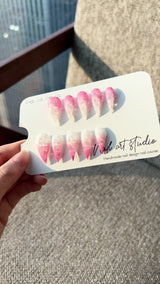 Peach Cloud Marble Press On Nails｜Pink & White  Stiletto
