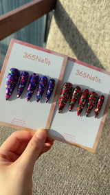 Neon Noel Press On Nails Red & Green Chunky Glitter Stiletto| Starry Glitter · Sparkling Series