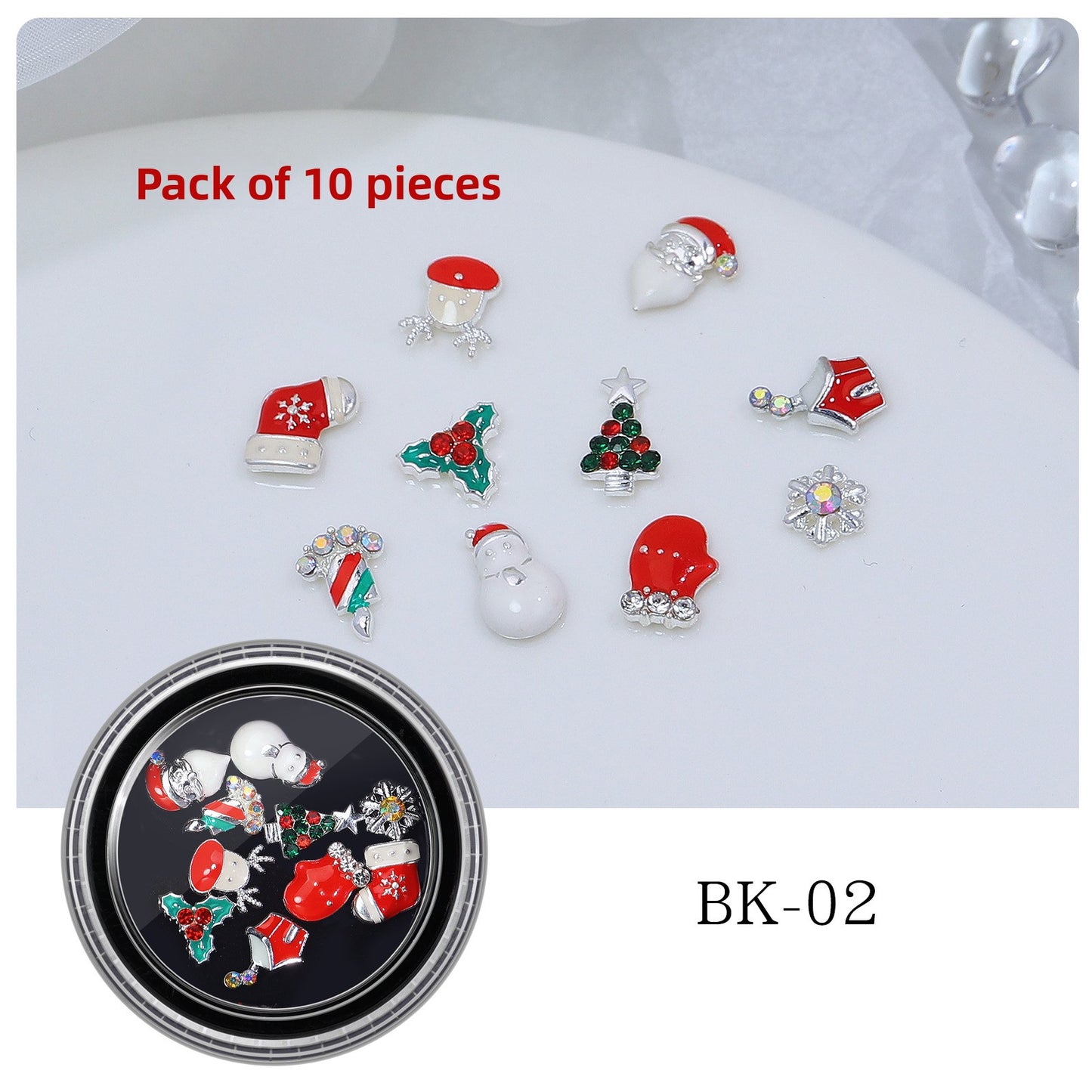Christmas Nail Charms Mix – Festive 3D Santa & Snowflake Decorations (MOQ=3)