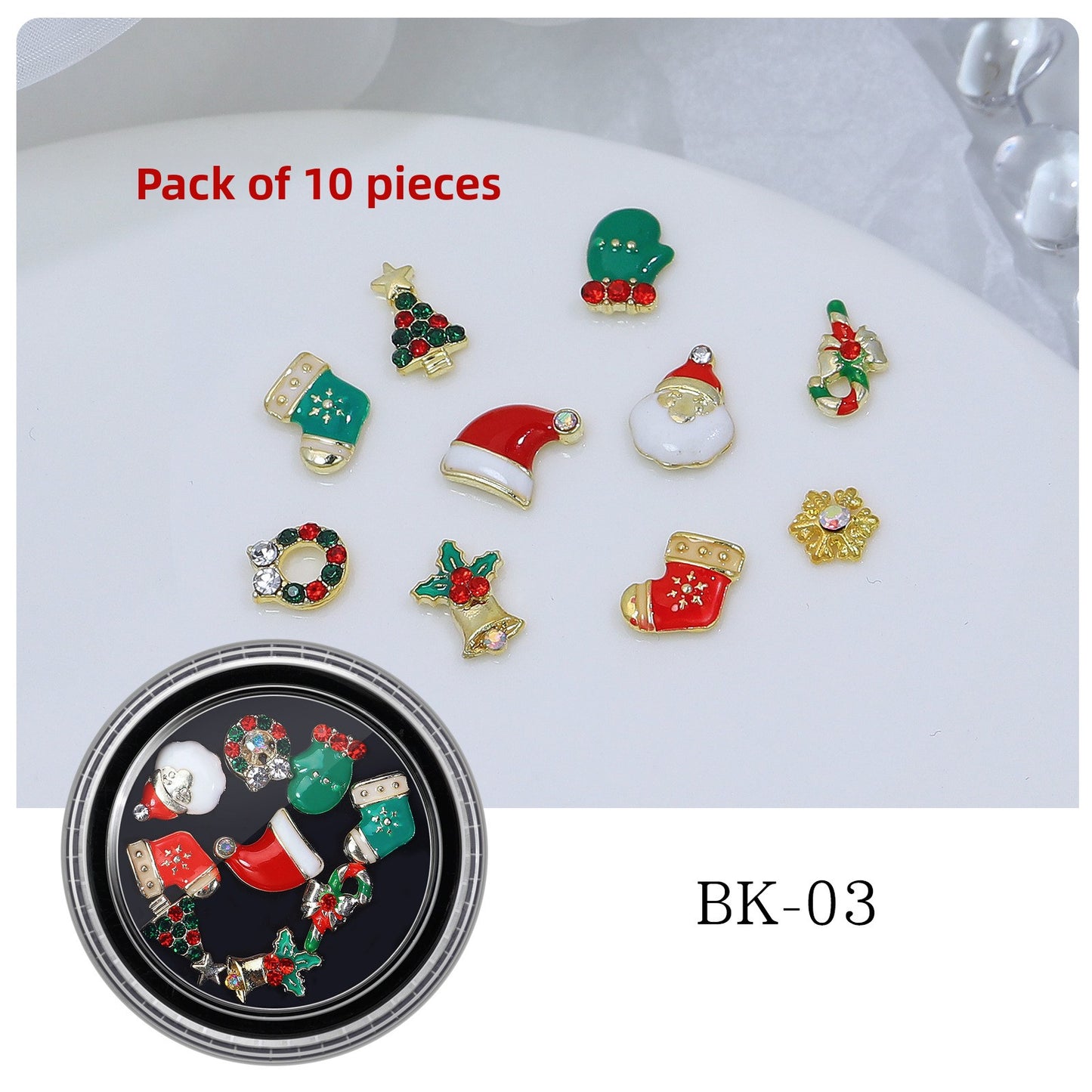 Christmas Nail Charms Mix – Festive 3D Santa & Snowflake Decorations (MOQ=3)