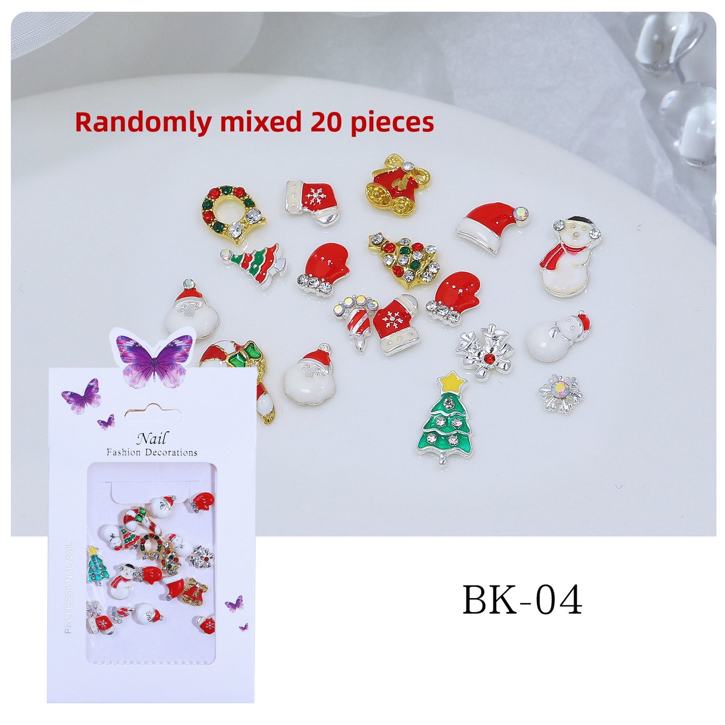 Christmas Nail Charms Mix – Festive 3D Santa & Snowflake Decorations (MOQ=3)