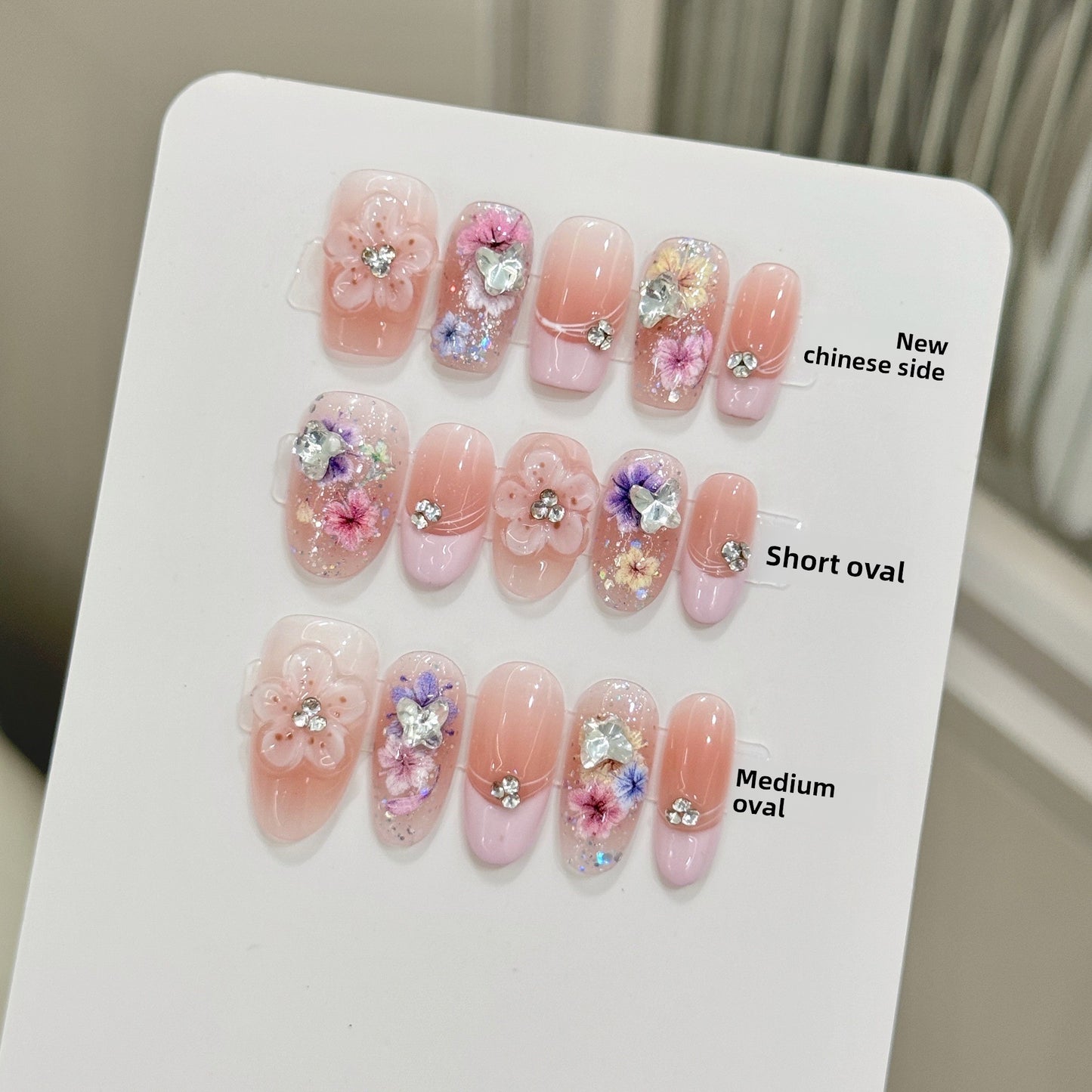 Pastel Floral Pink Glitter Handmade Press On Nails