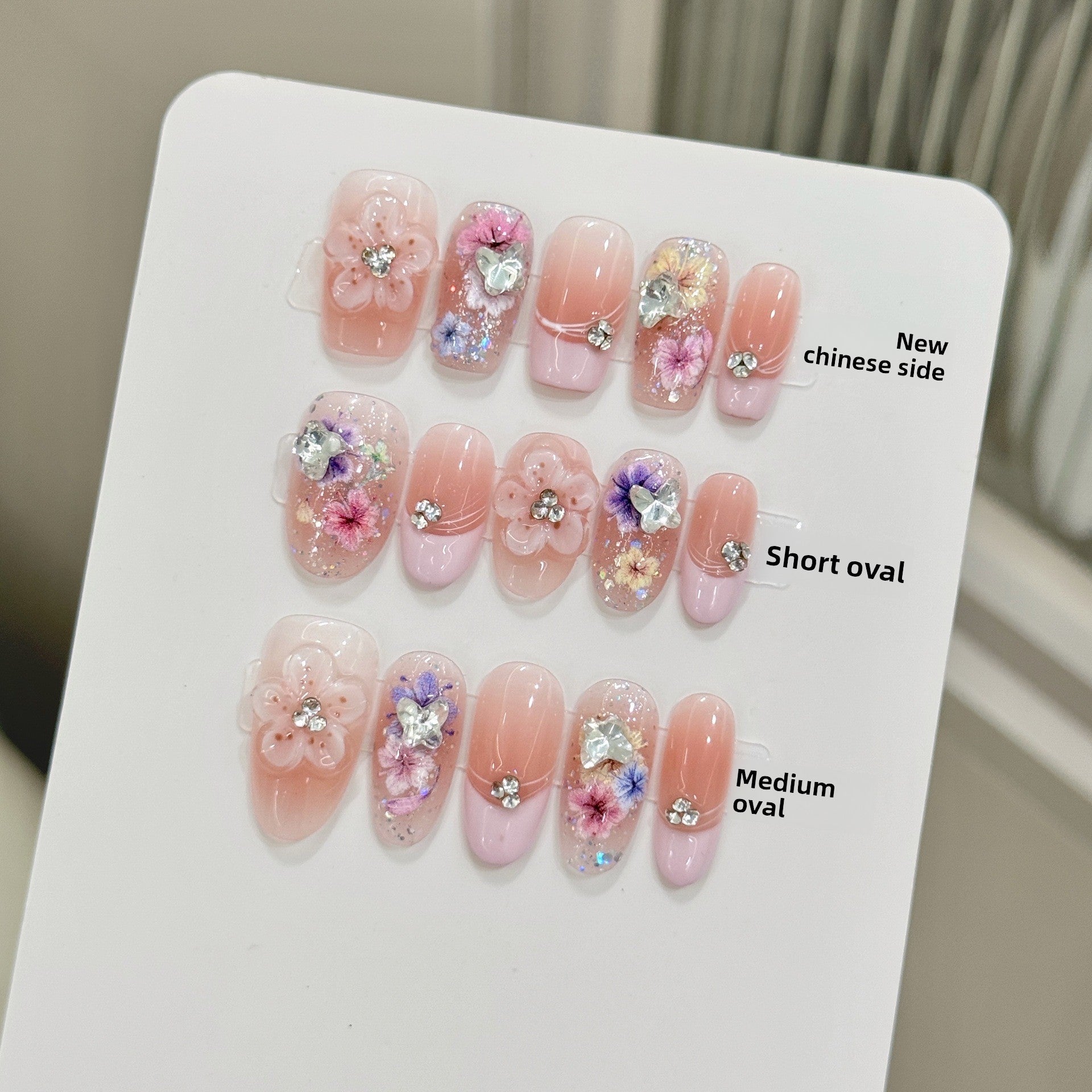 Pastel Floral Pink Glitter Handmade Press On Nails