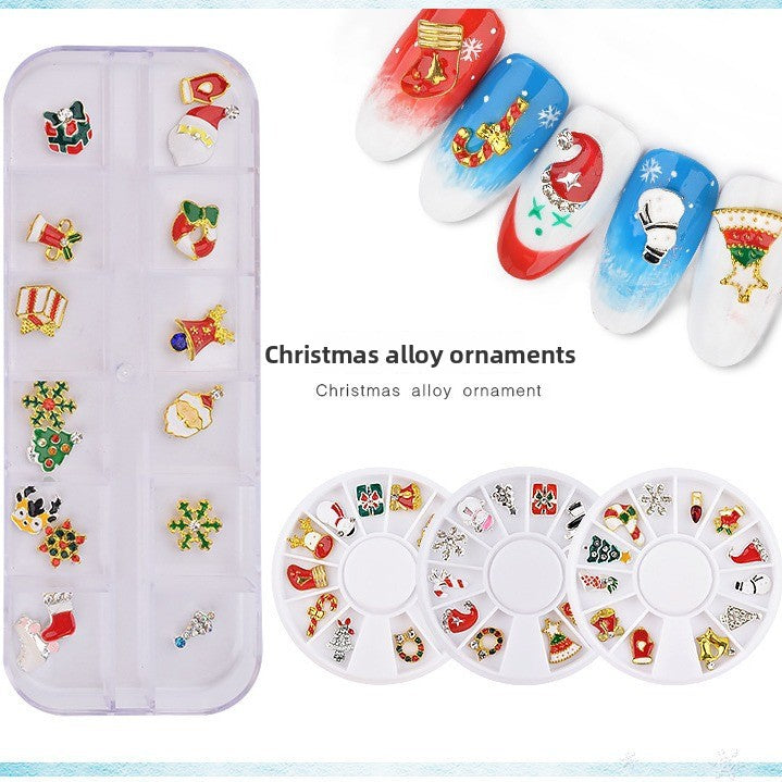 Christmas Alloy Nail Charms – Festive 3D Metal Decorations in 12-Grid Wheel (MOQ=3)