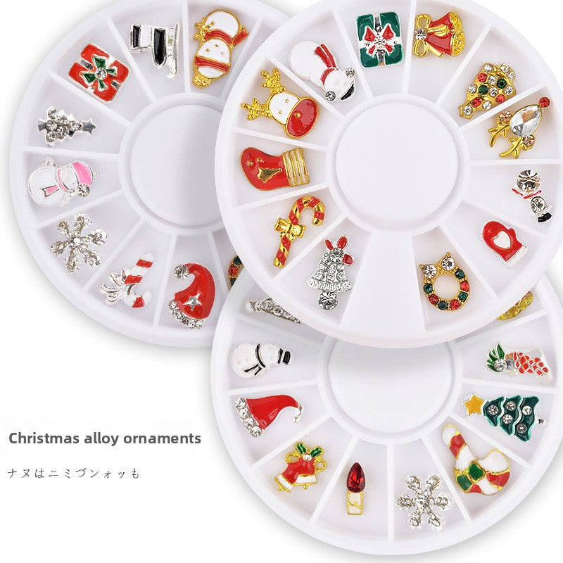 Christmas Alloy Nail Charms – Festive 3D Metal Decorations in 12-Grid Wheel (MOQ=3)