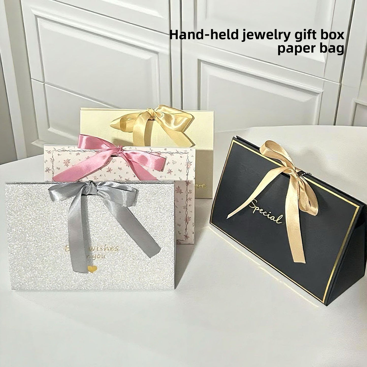 Triangular Foldable Gift Box with Ribbon – One‑Piece Paper Packaging Bag for Accessories