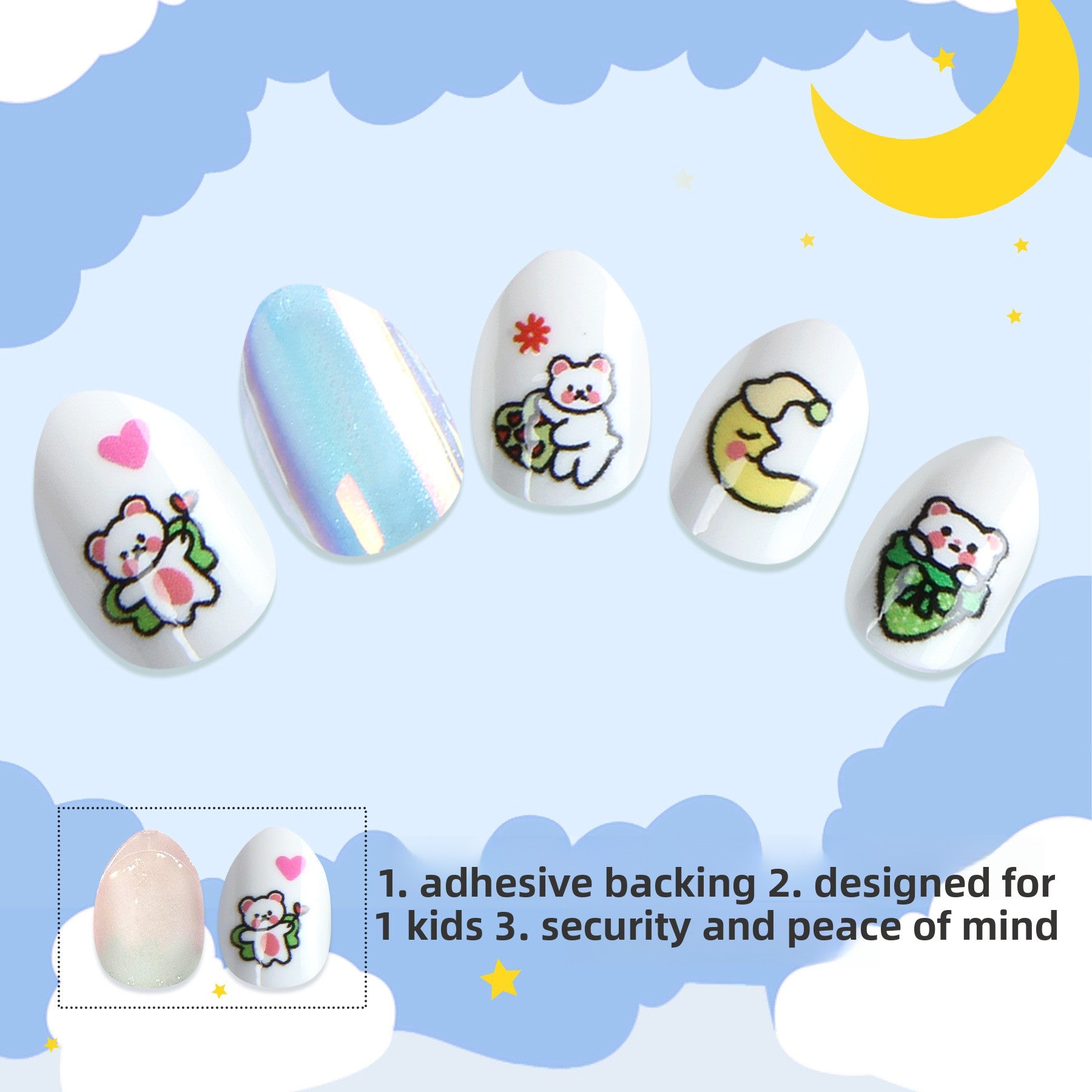 Kids press-on nails Moon bear phosphorescent plating is safe and environmentally friendly
