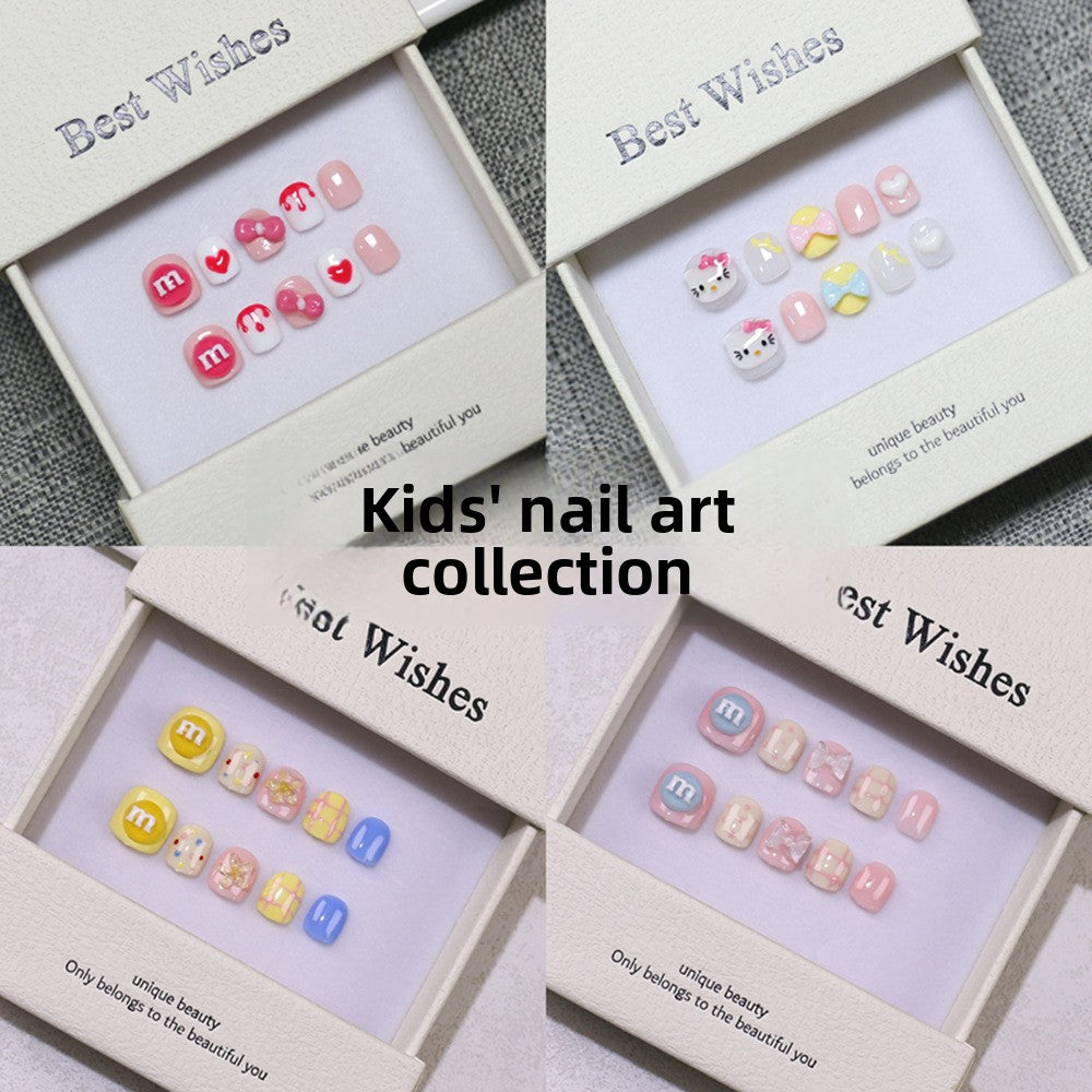 New handmade press-on nails cute cartoon fake nail flakes 3-12 years old