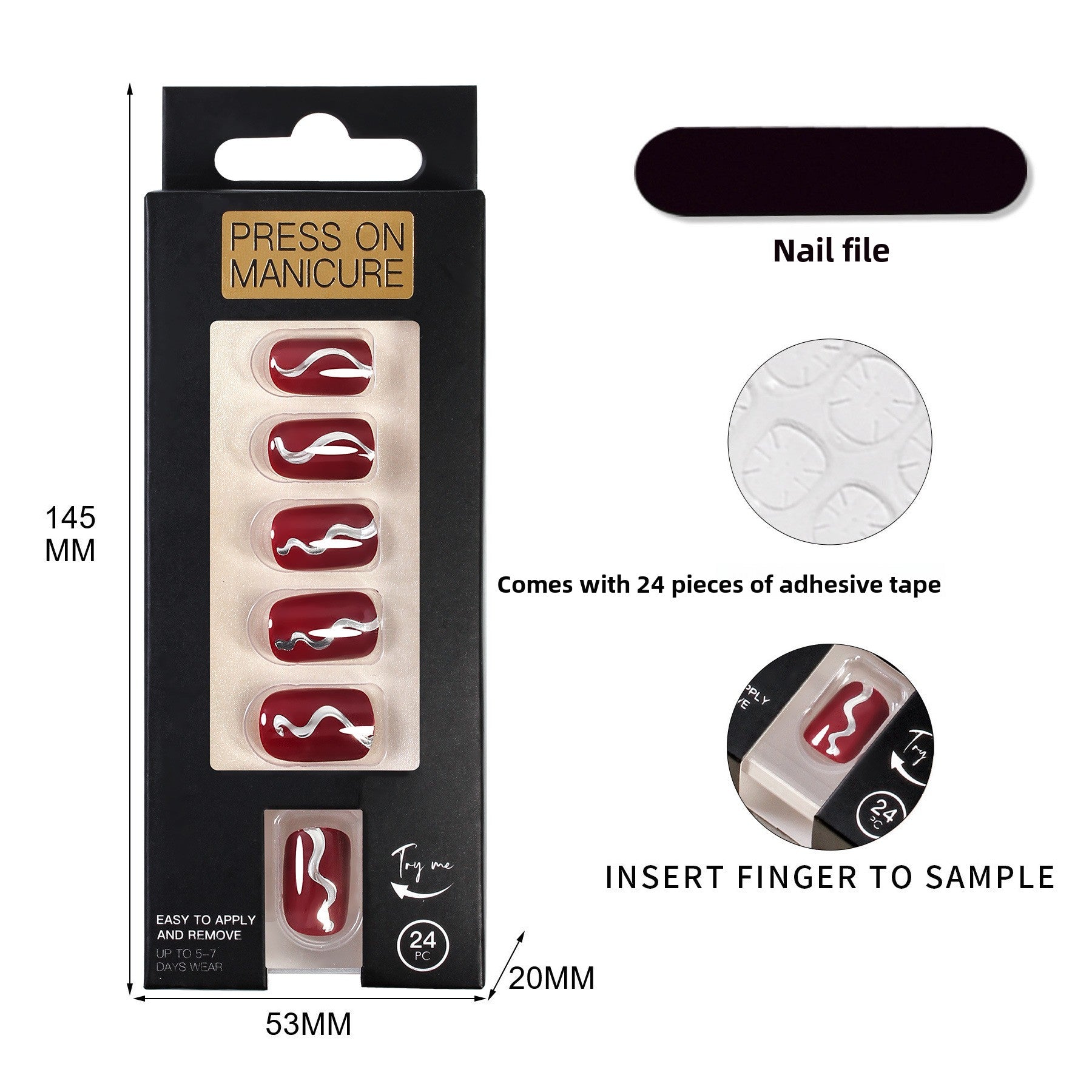 Wine Red Wave Short Square Nail Set