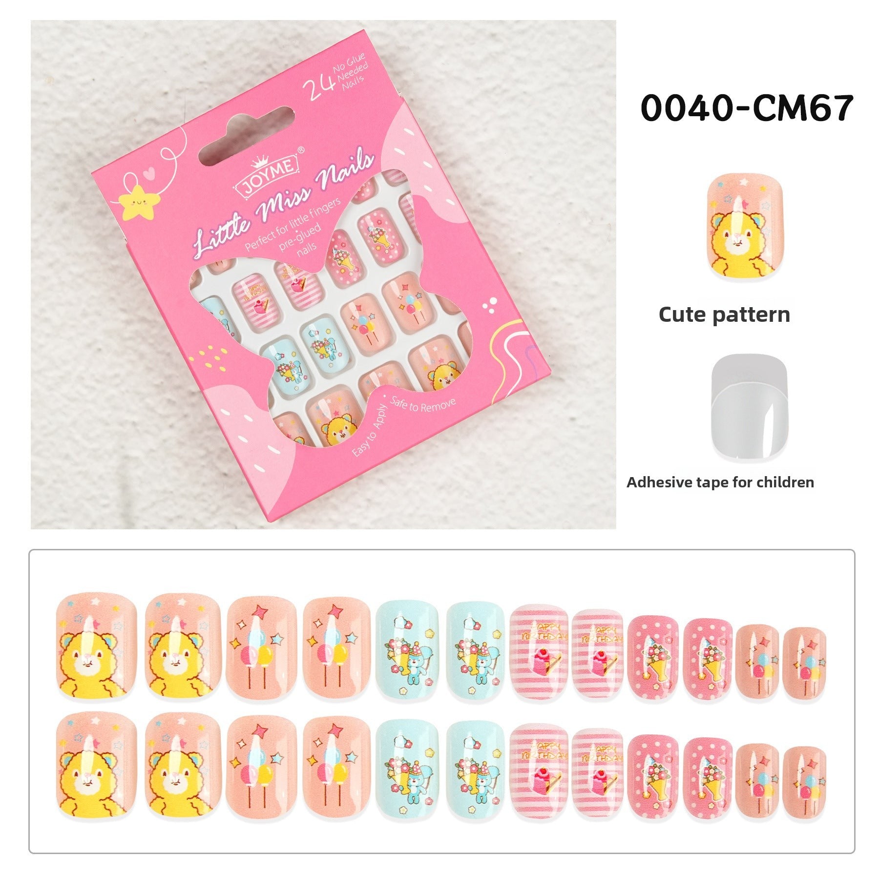 Kids press-on nails Comes with nail patch pointed almond 24 pieces finished product