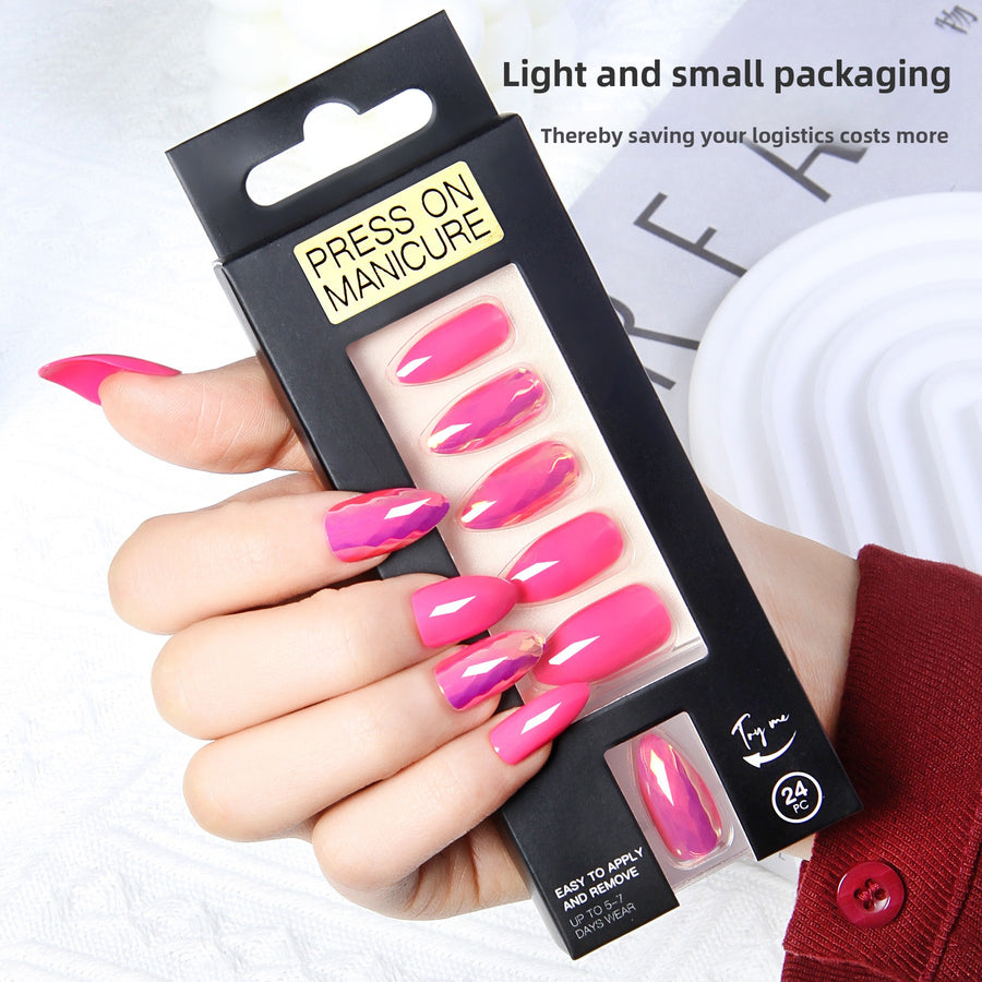 Hot Pink Flame Short Almond Nail Set