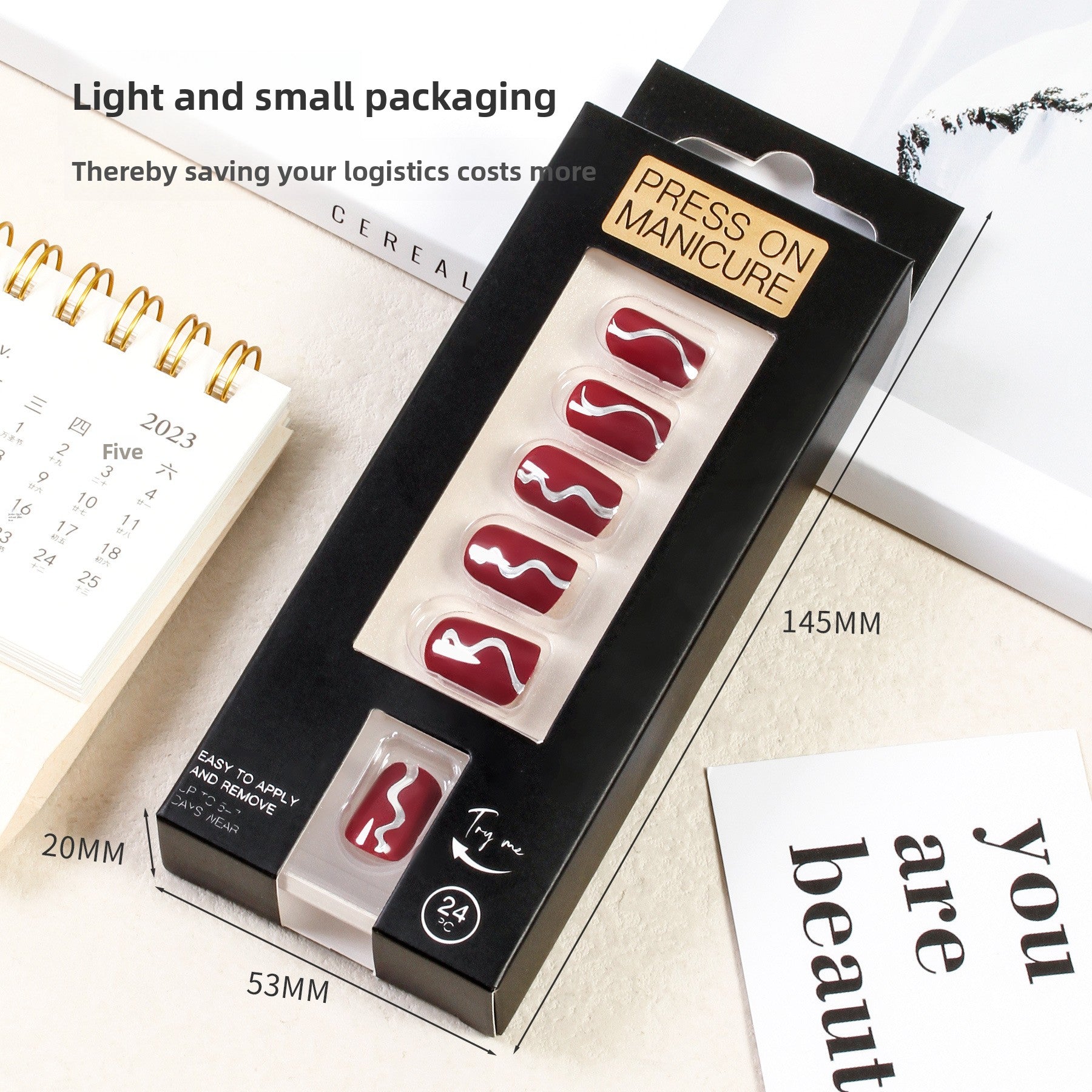 Wine Red Wave Short Square Nail Set