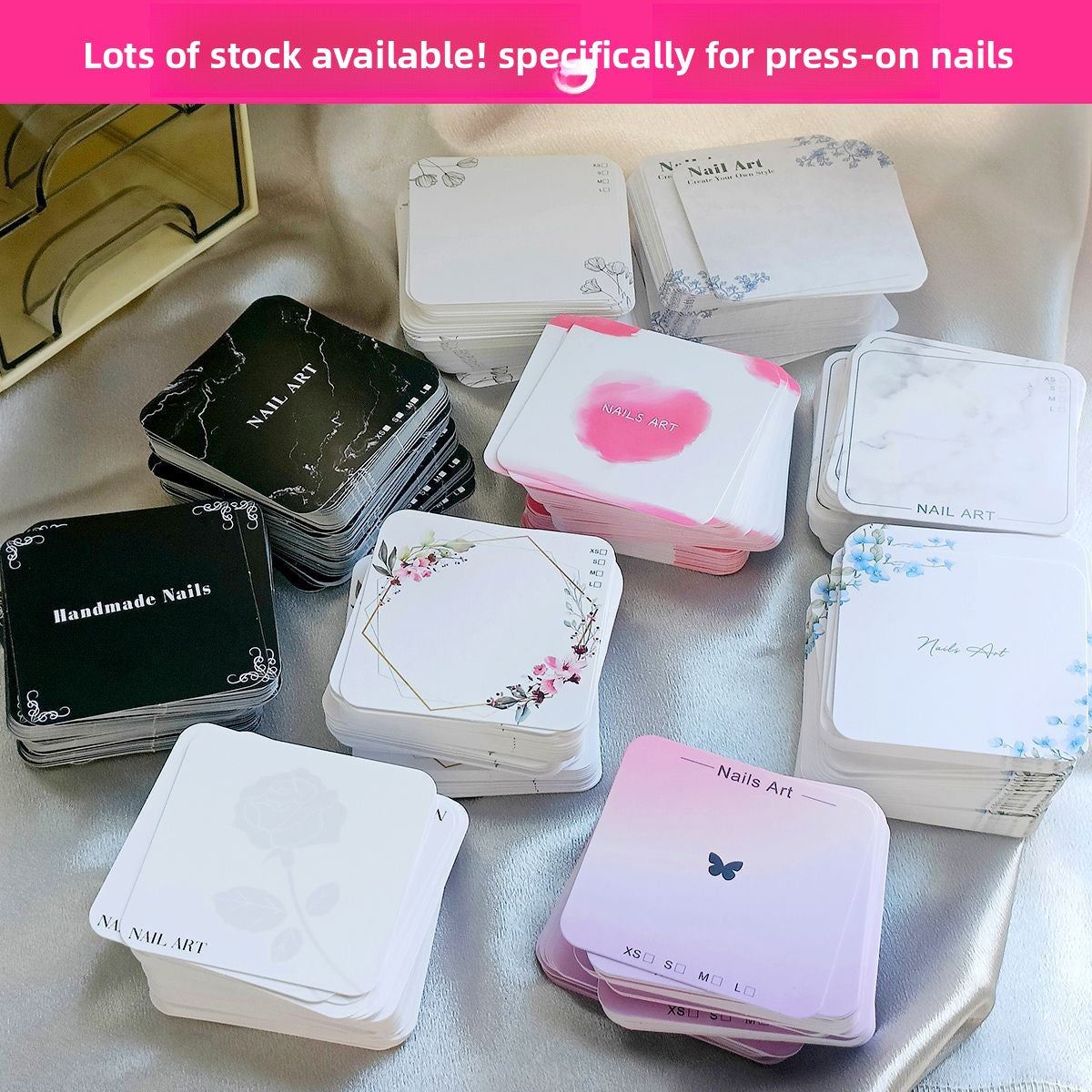 Assorted Square Nail Art Display Cards for Press‑On Nails(MOQ=50pcs)