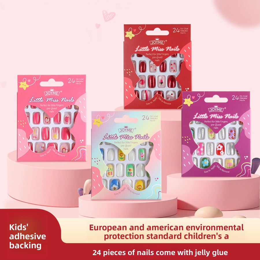 Kids press-on nails Comes with nail patch pointed almond 24 pieces finished product