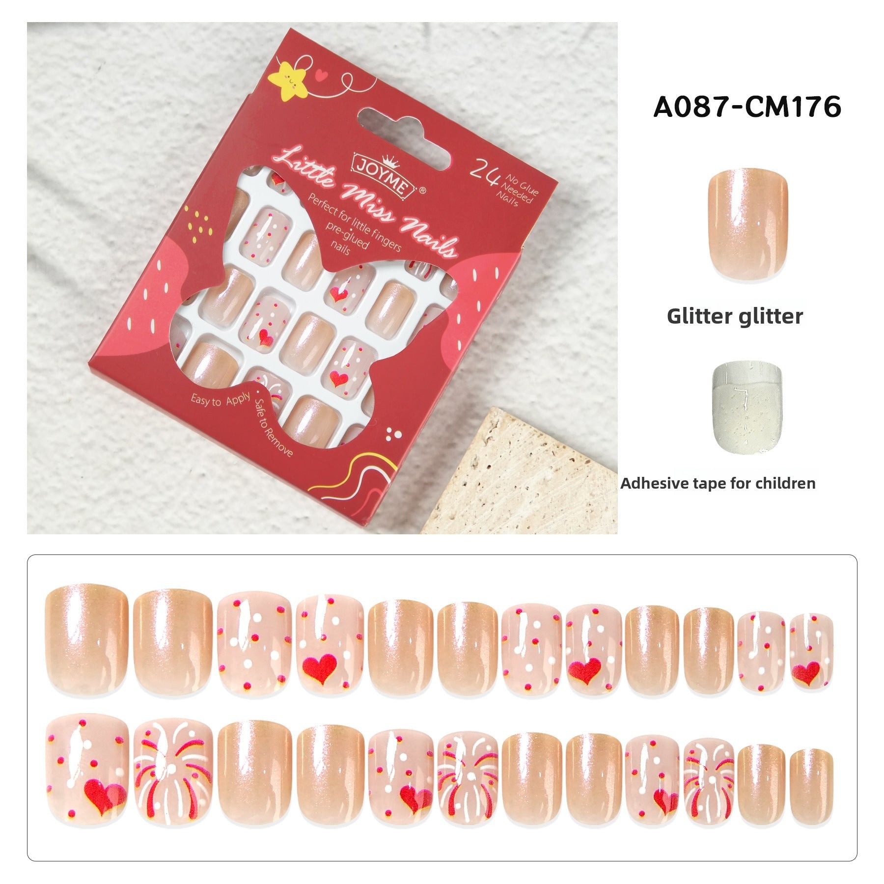 Kids press-on nails Comes with nail patch pointed almond 24 pieces finished product