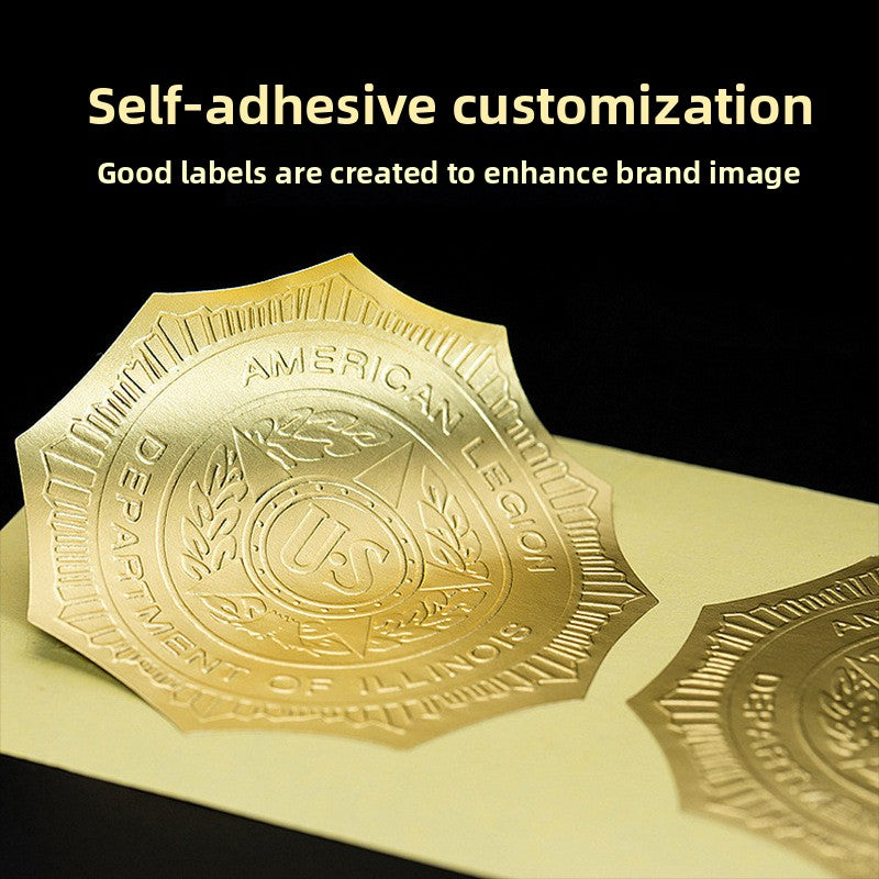Luxury Embossed Logo Seal Stickers – Metallic Textured Paper Adhesive Labels for Accessories Packaging