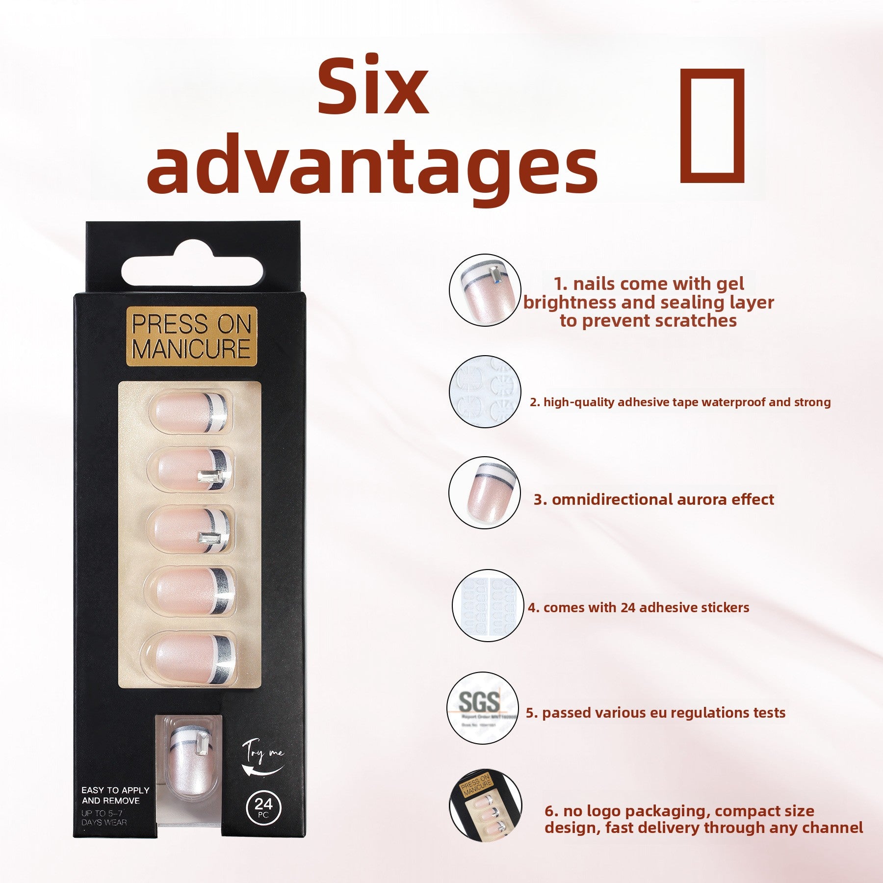 Silver French Stripe Nude Short Square Nail Set