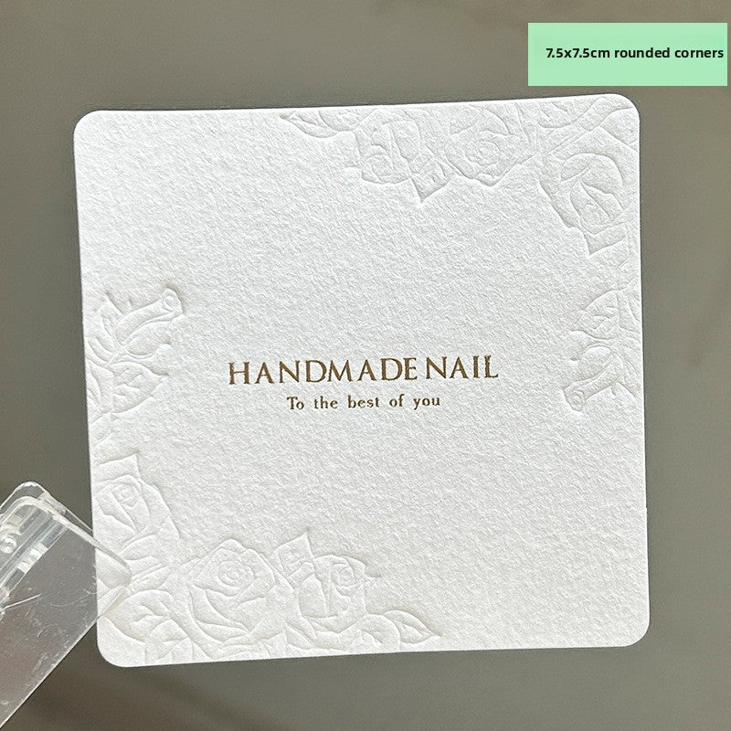 Embossed Rose Cotton Paper Nail Display Card – Elegant Handmade Press-On Nail Packaging