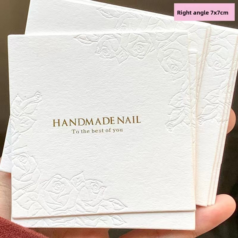 Embossed Rose Cotton Paper Nail Display Card – Elegant Handmade Press-On Nail Packaging