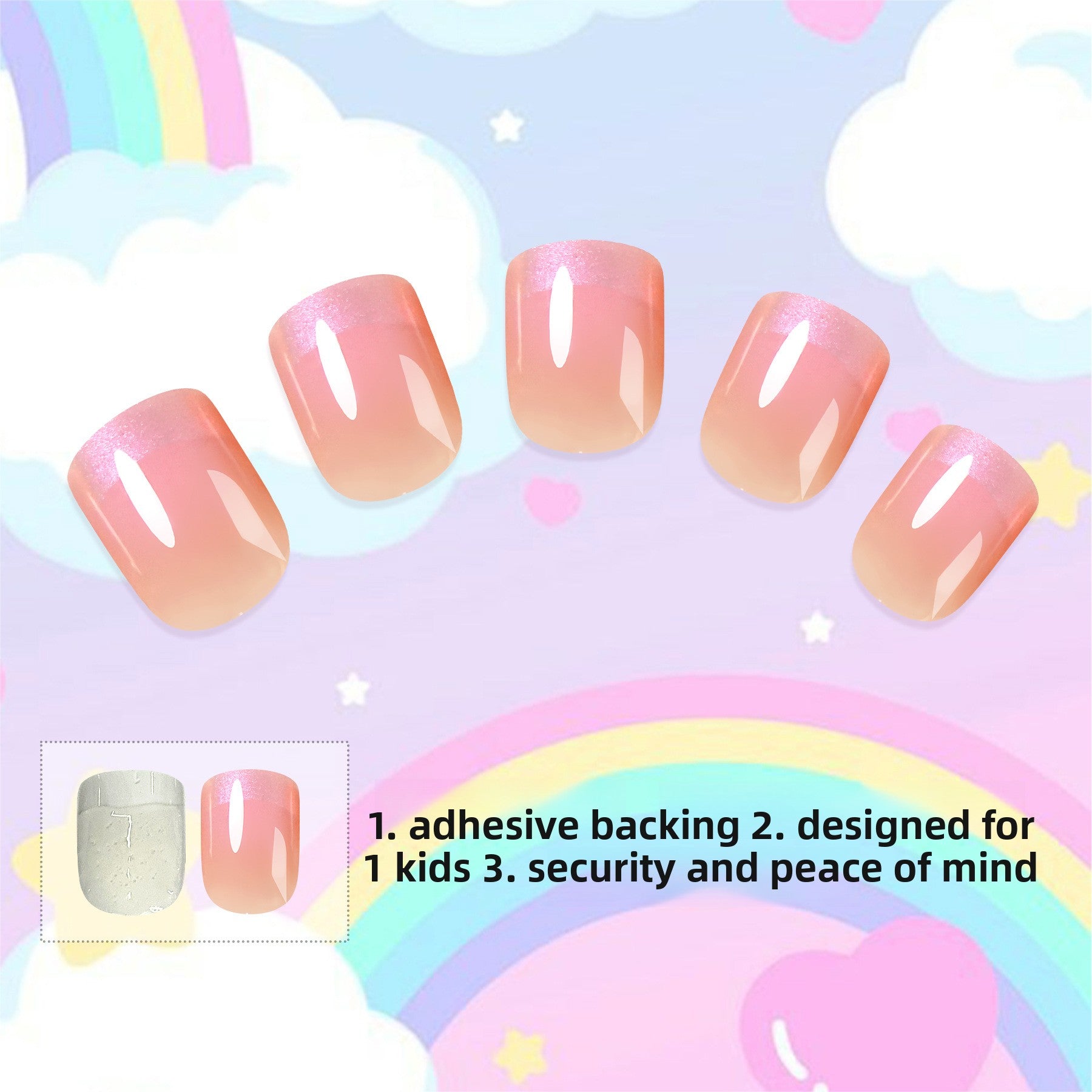 Kids press-on nails New French Aurora short square dizziness dye pink average size in stock