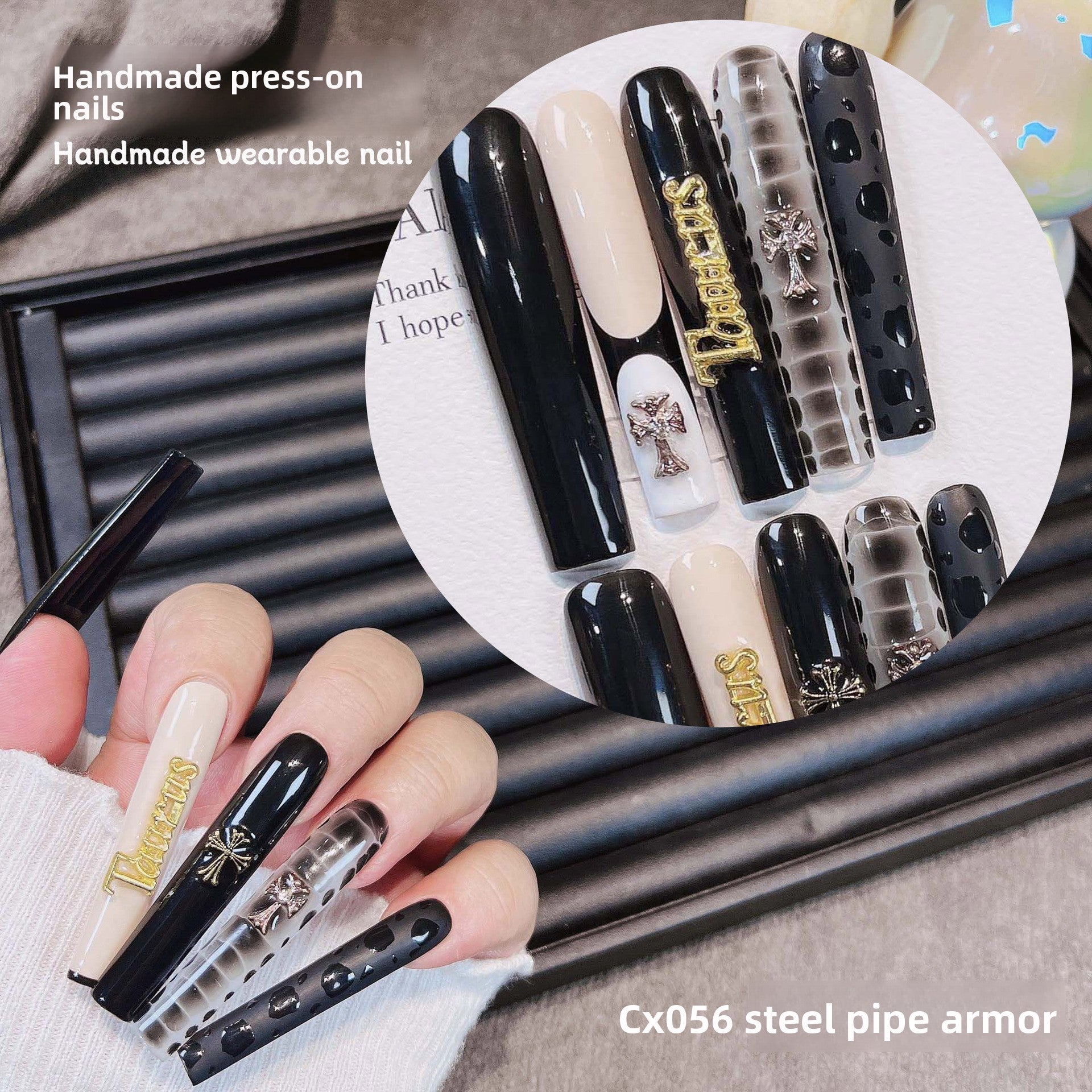 Extra Long 5.5cm Water Pipe Press-On Nails | Handmade Collection | Round Shape