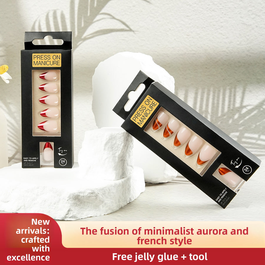 French Flame Tip Short Almond Nail Set