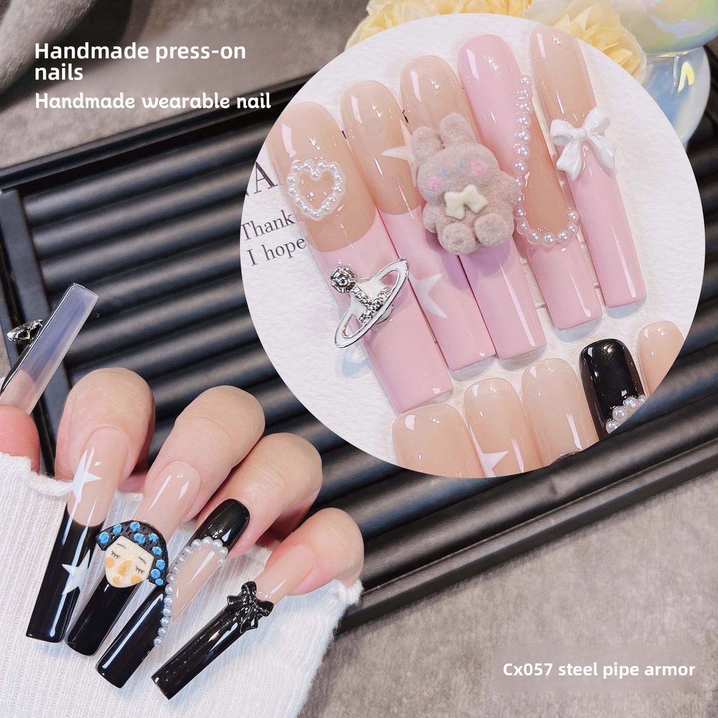 Extra Long 5.5cm Water Pipe Press-On Nails | Handmade Collection | Round Shape