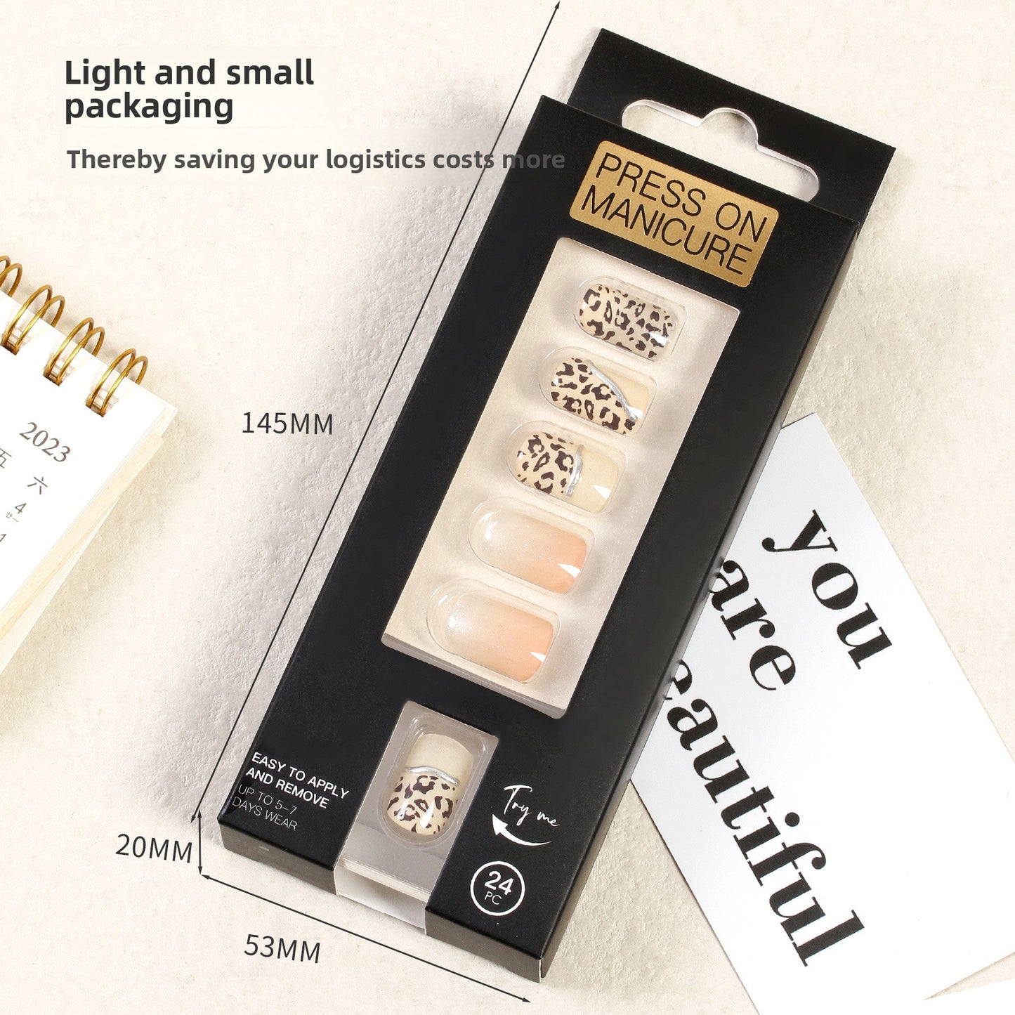 Nude Gradient Leopard Print Short Square Nail Set