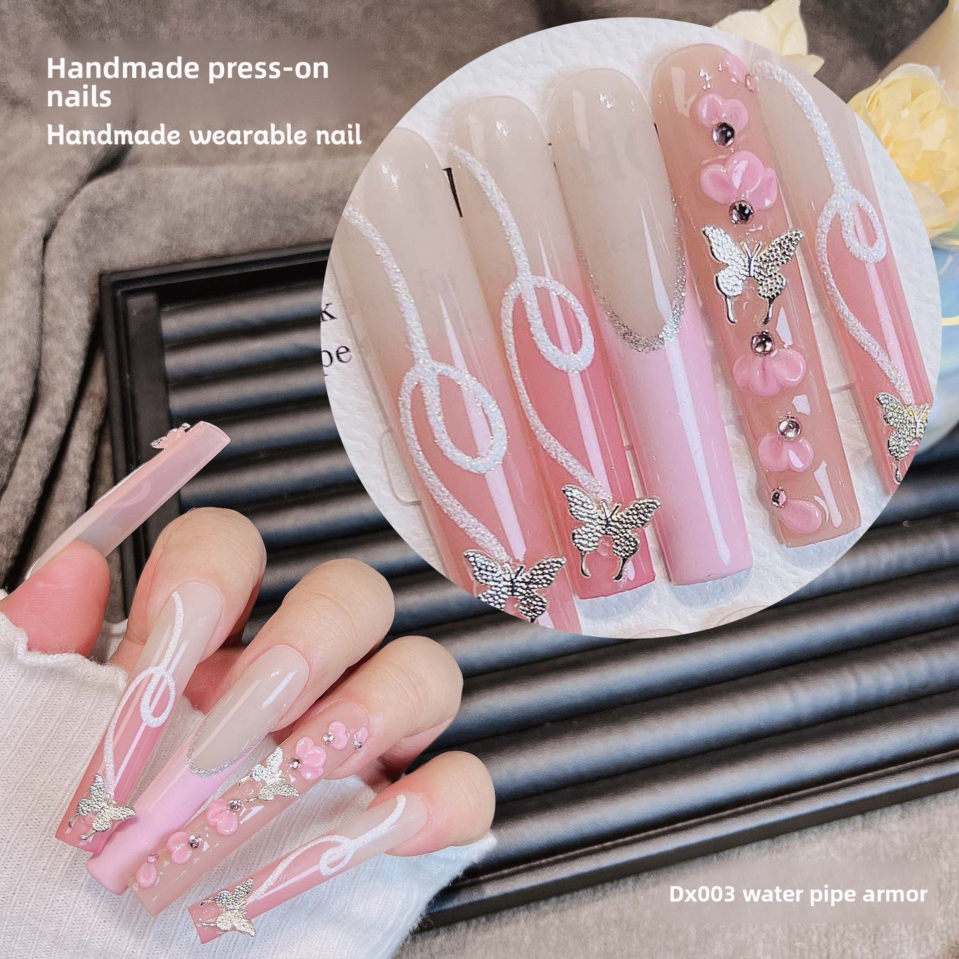 Extra Long 5.5cm Water Pipe Press-On Nails | Handmade Collection | Round Shape