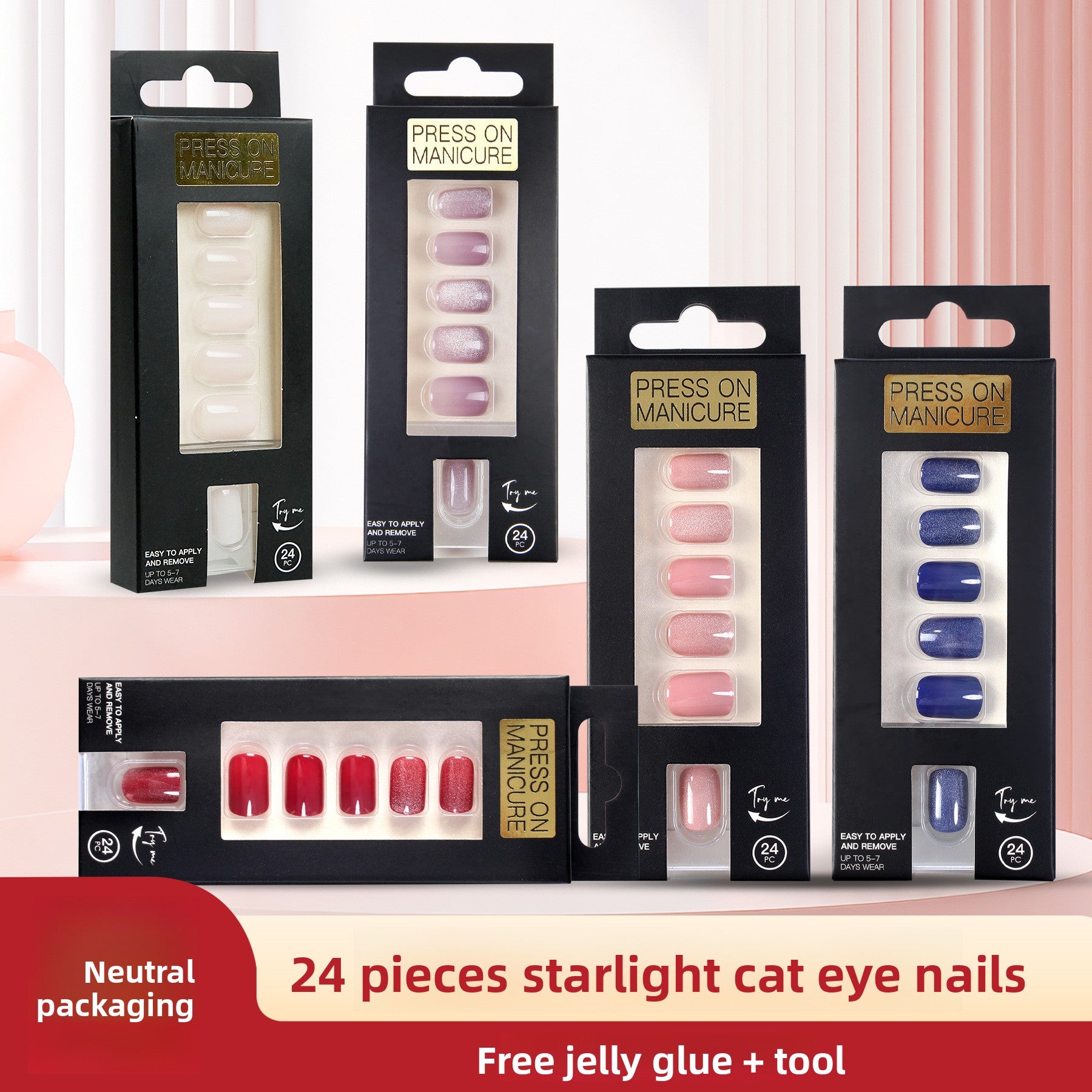 Starry Cat Eye Short Nail Set