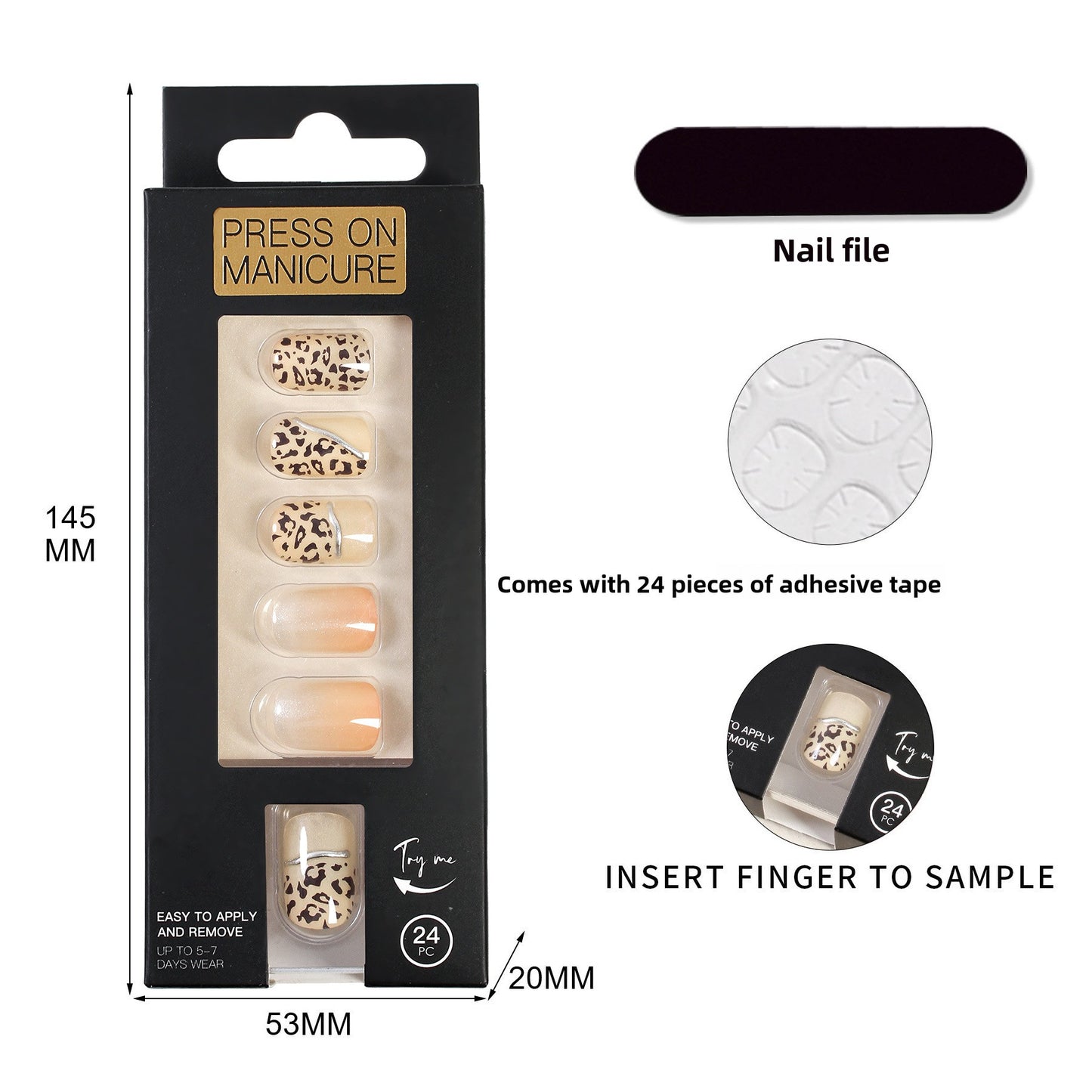 Nude Gradient Leopard Print Short Square Nail Set